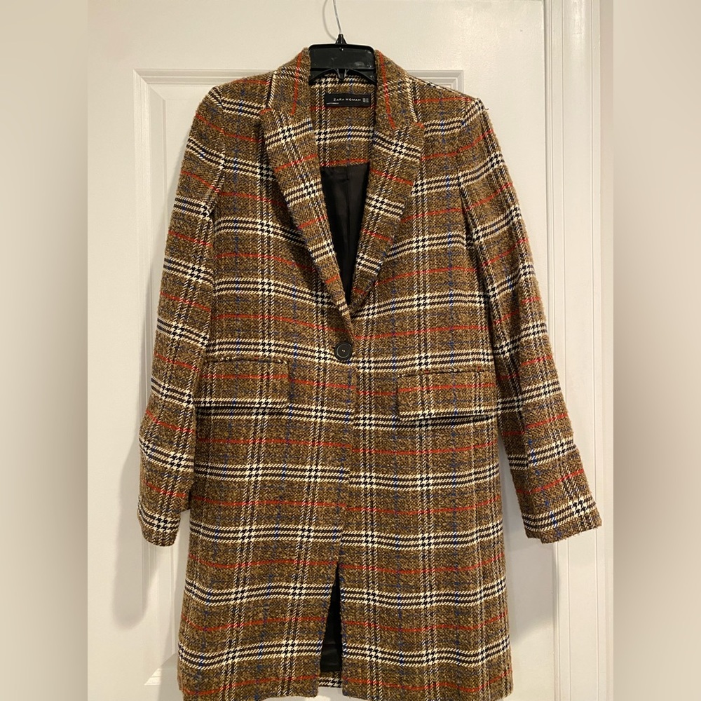 Zara Womens Wool Plaid Coat